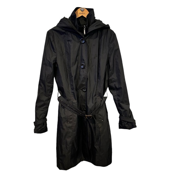 Max Mara vintage trench coat jacket with hood black zip button xxl fits medium - Picture 1 of 8